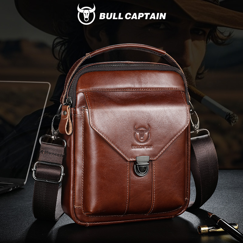 Leather Work Bag Men - BULLCAPTAIN 남성용 가죽 메신저 백 레트로