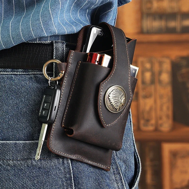 Leatherwork Belt - 남성용 진짜 가죽 허리 가방, 휴대폰